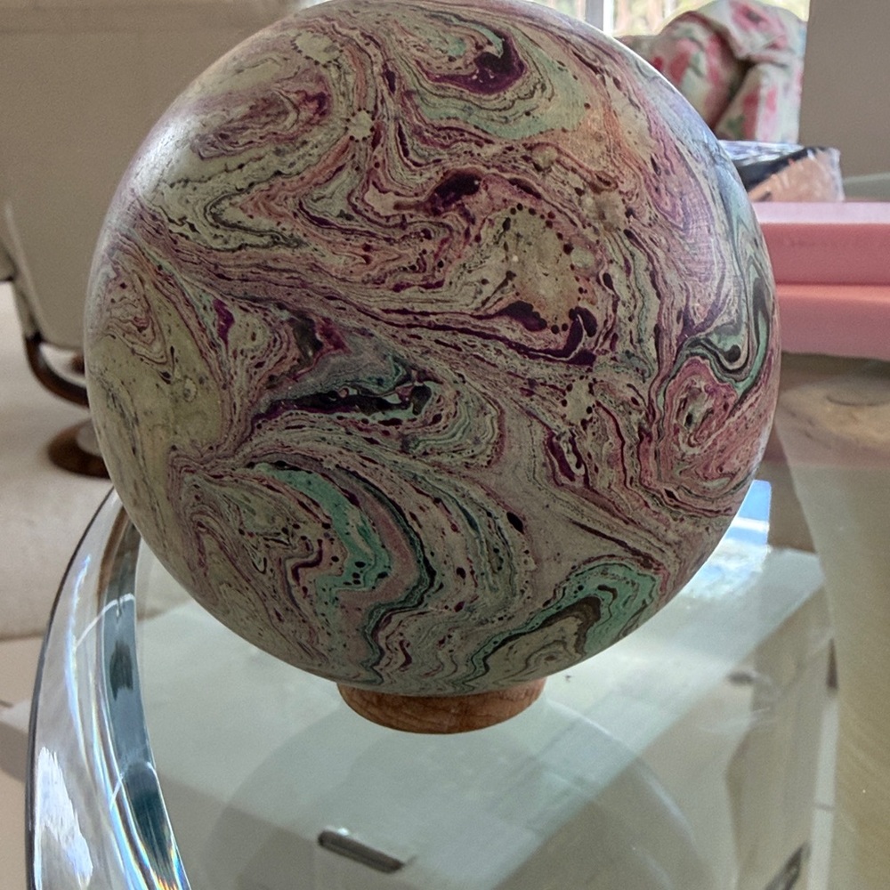 Marbled Decorative Orb in Pastel Green and Pink - Home Art Accent